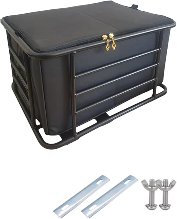 Metal Dog Bike Seat Crate - Rear Bicycle Pet Carrier with Snap-On Lid, Padded Liner, High Walls & Bolted Mount for Bicycle/E-Bike/Motorcycle Racks