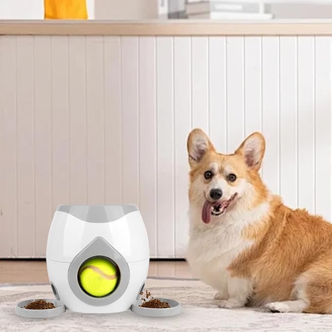 Automatic Dog Ball Launcher Dog Tennis Food Reward Machine Interactive Dogs Ball Thrower Slow Feeder for Small and Medium Dogs (Light Grey)