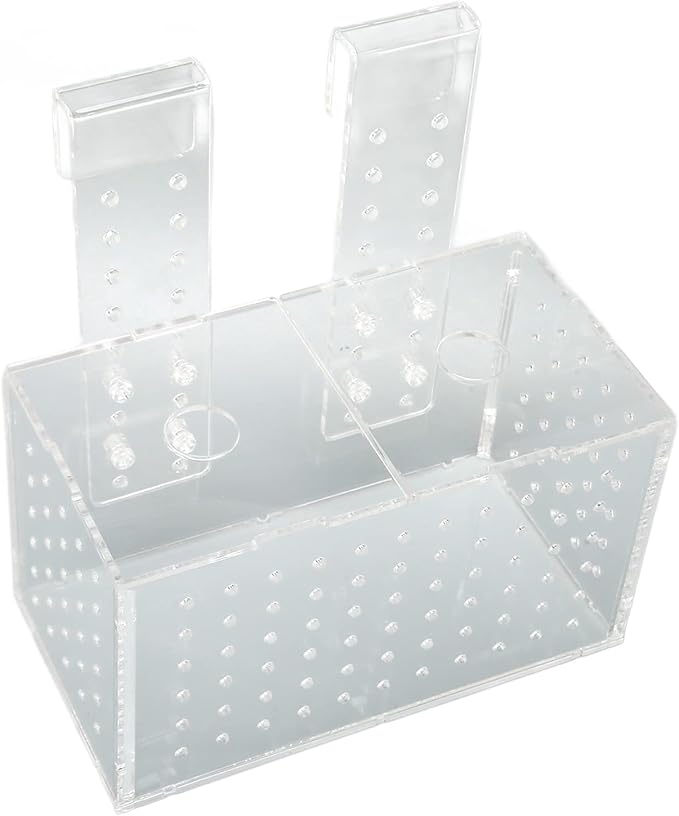 Aquarium Fish Breeding Box | Transparent Acrylic Hatchery with Adjustable Hooks | Isolation Tank for Guppies/Fry/Betta Fish | 360° Water Flow Holes (17 * 9 * 10CM)