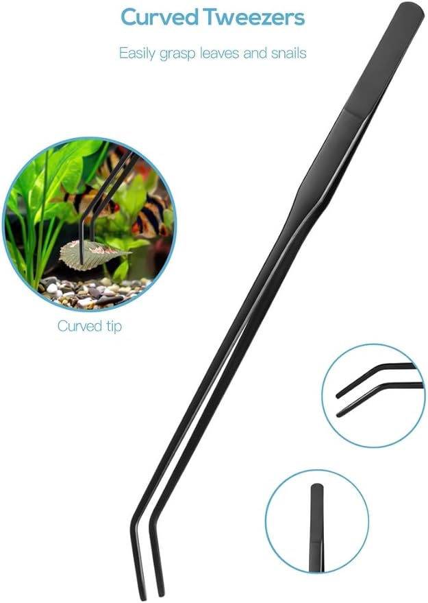 4-in-1 Tool Kit for Small Aquariums, Includes Curved Scissors, Tweezers, Sand Spatula & Fish Net