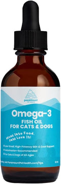 Paramount Pet Health Wild-Caught Omega 3 Fish Oil for Dogs & Cats, Liquid EPA DHA Supplement for Skin, Coat, Joints & Heart, Low-Odor Omega 3 Drops for Small Dog Breeds & Cats with Itchy Skin, 2 oz