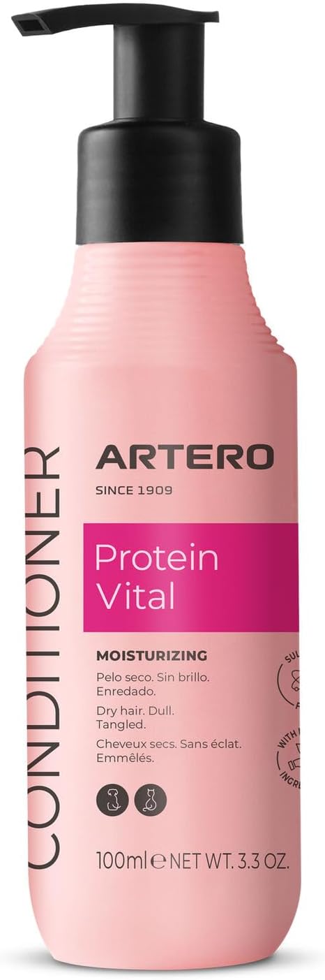 Artero Protein Vital Conditioner for Dogs and Cats – Deep Hydration and Coat Repair with Silk Proteins – Professional Grooming Conditioner, 3.3 oz