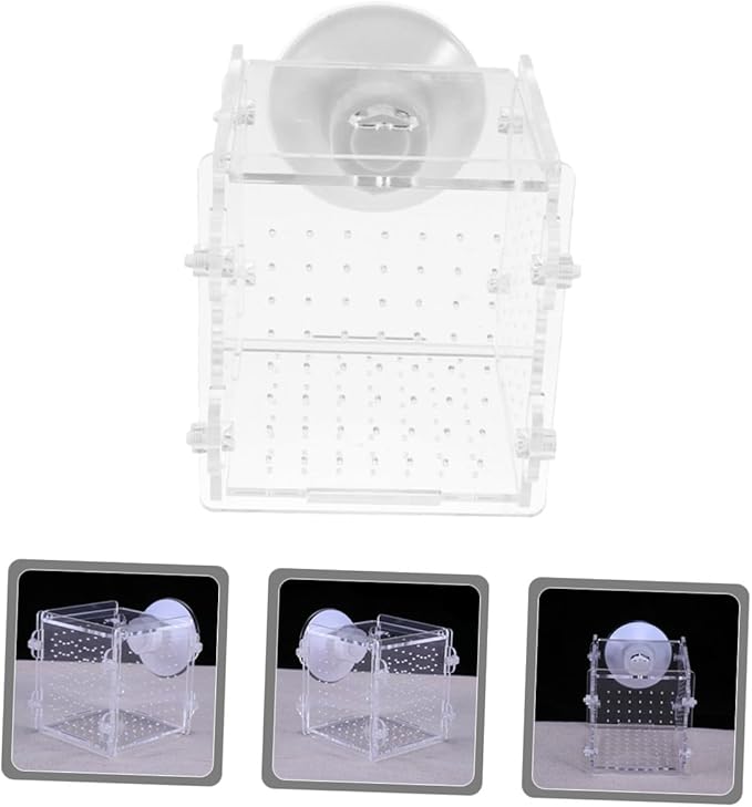 Luxshiny Aquarium Fish Isolation Box Acrylic Breeding Tank 8x8x8.8cm Fish Tank Separator for Betta Guppies Shrimp Breeding and Incubation