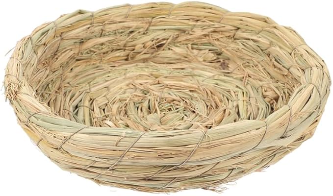Woven Straw Bird Nest Breeding Nest for Small Animals 8.26X8.26X2.36In Handcrafted Birdcage Accessory for Doves Pigeons Parrots Rabbits with Removable Easy-Clean Design