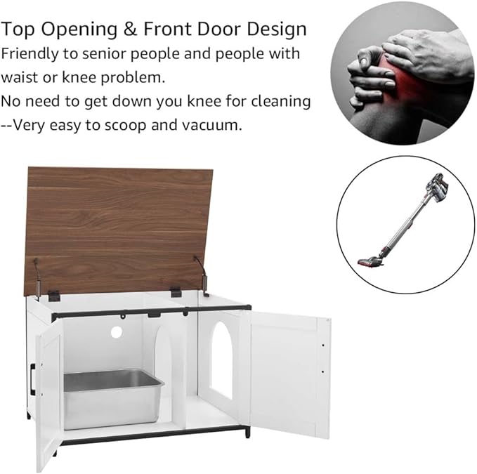 unipaws Extra Large Cat Litter Box Enclosure Furniture with Top Opening, XL Washroom Bench for Cats with Removable Divider, Jumbo Automatic Litter Box Cover and Hidden Cat Box