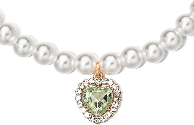 Cat Dog Sparkle Jewelry Pearl Collar Puppy Kitten Rhinestone Pendant Adjustable Charm Necklace for Small Pets Wedding Photography 2 Pack (Green and Ruby Red)