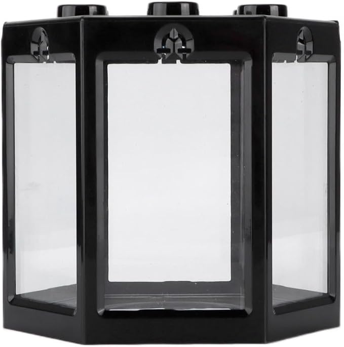 4.7 Inch Hexagonal Mini Aquarium Tank Leak-Proof Plastic Stackable Portable Fish Tank for Desk Decor Terrarium Habitat(Black)