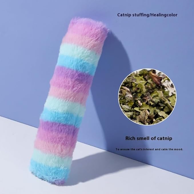 Rainbow Plush Cat Kicker Toy, Interactive Long Pillow for Cats with Catnip and Squeaker, Soft Chew Toy for Boredom Relief and Playtime (A01)