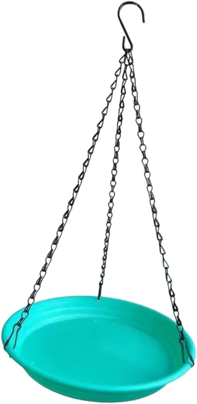 Hanging Bird Feeder and Waterer Tray Water Feeding Bowl Garden Decor with Chains Sturdy Birds Water Station for Backyard Yard, Green