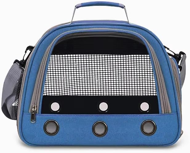 Portable Foldable Transparent Pet Travel Backpack – Oxford Fabric Design with Ventilated Windows, Lightweight and Comfortable Carrier for Birds, Small Reptiles, and Exotic Pets (Blue)