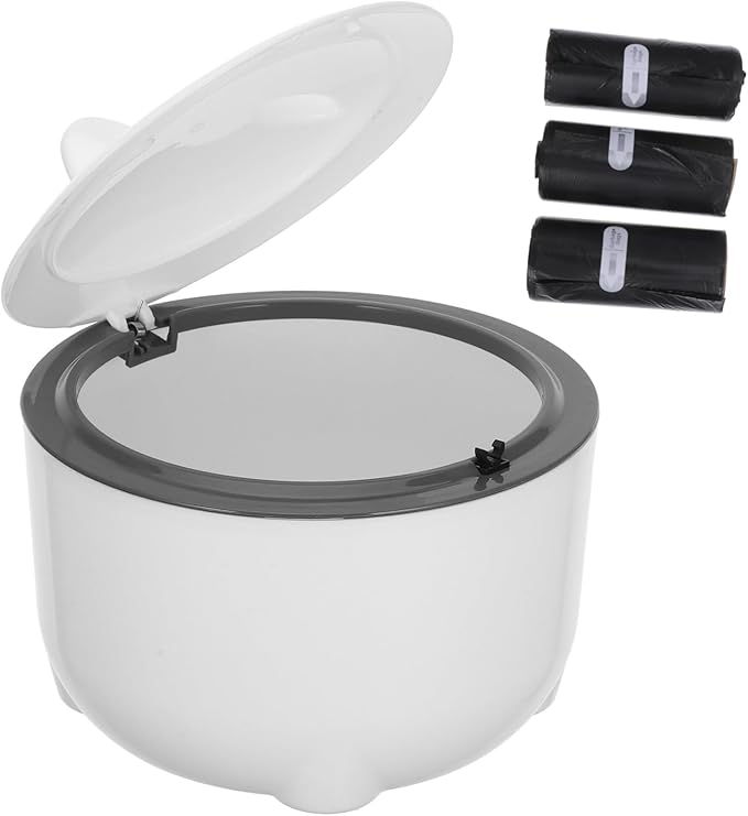 POPETPOP 1set Sealed Cat Litter Waste Container with Convenient One-Button and Trash Bags Design for Pet Waste Storage Grey Color Included