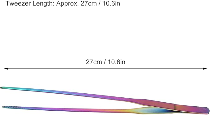 27cm Reptile Feeding Tongs, Rainbow Color Aquarium Tweezers Stainless Steel Fishbowl Long Tweezers, Aquascaping Tools for Hold Worms, Reptiles, Lizards, Bearded Dragon(27cm Straight Clip)
