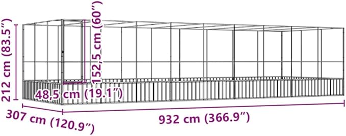 vidaXL Steel Aviary with Extension - Large Flight Cage for Small Animals - Silver and Anthracite - 366.9"x120.9"x83.5"