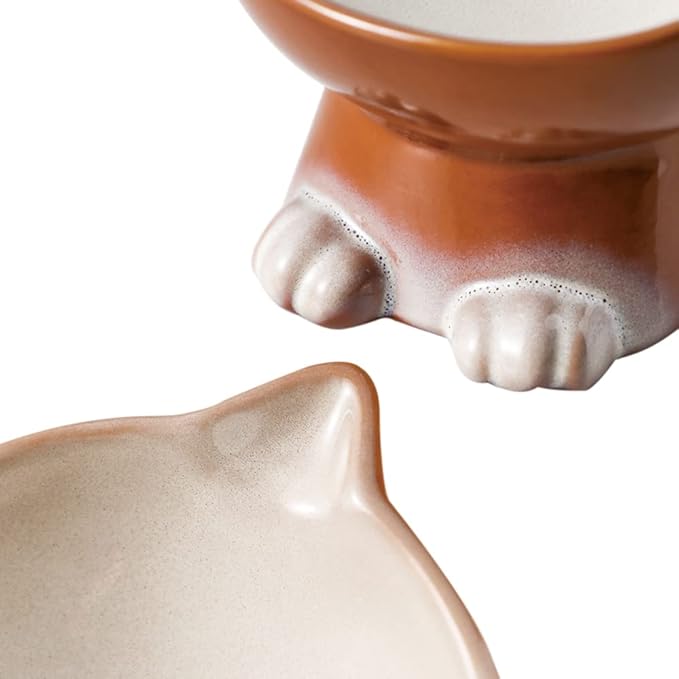 Nihow Elevated Cat/Dog Bowls: 6.25 Inch Ceramic Raised Cat Food & Water Bowl Set for Protecting Pet's Spine - Feeding & Watering Supplies for Cat/Small Size Dog - Elegant Brown (6.8 OZ /1 PC)