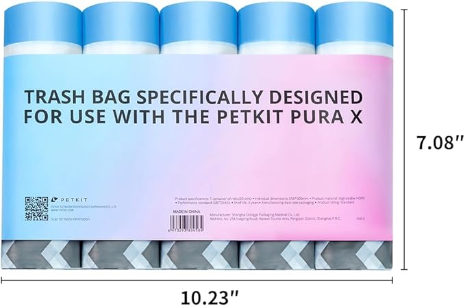 PETKIT PuraX PuraMax Replaced Waste Bags-5 Rolls, Portable Cat Litter Waste Receptacles Bags for Self-Cleaning Cat Litter Box