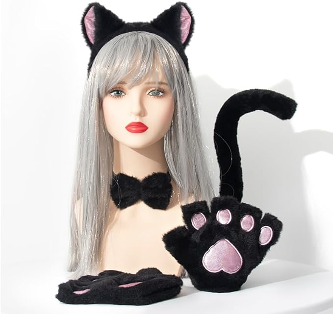 Himine Cat Cosplay Costume With Ears, Tail, Paws, Bow Tie