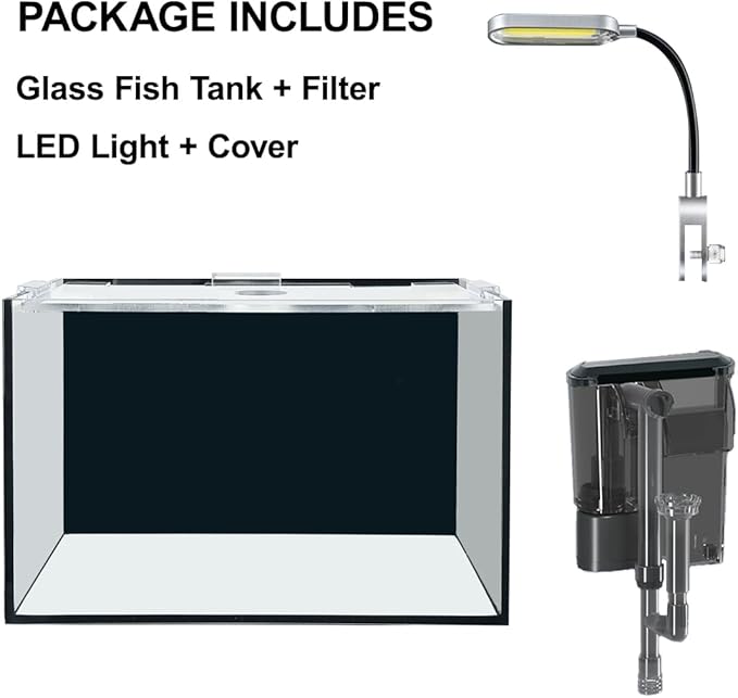 2.5 Gallon Fish Tank Starter Kits, with Led Light, Filter Pump, Cover, Small Fish Tank Betta Aquarium (30x18x20CM)