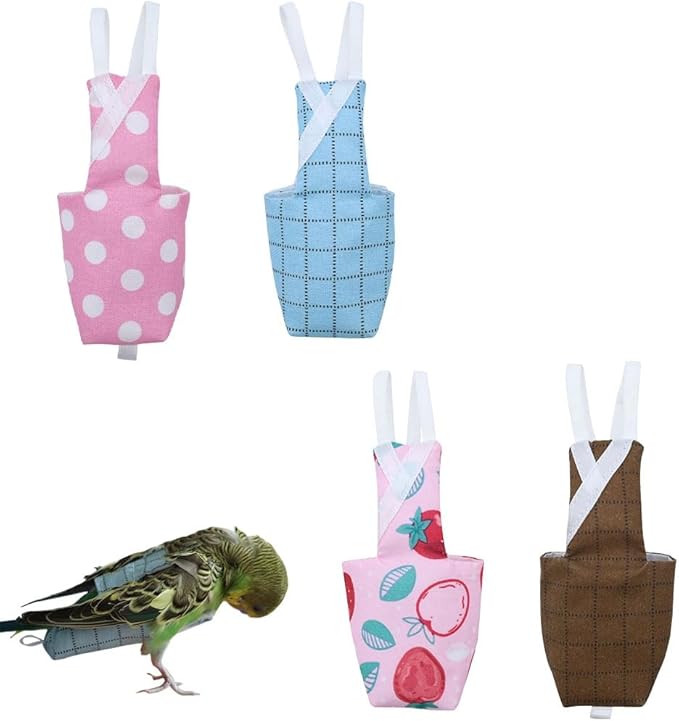 4pcs Bird Diaper Parrot Flight Suit with Waterproof Inner Layer Pigeon Pants Parrot Nappy Reusable Cockatiel Clothes Adjustable for Parakeet Mini Macaw Budgie Canary - color1 XS
