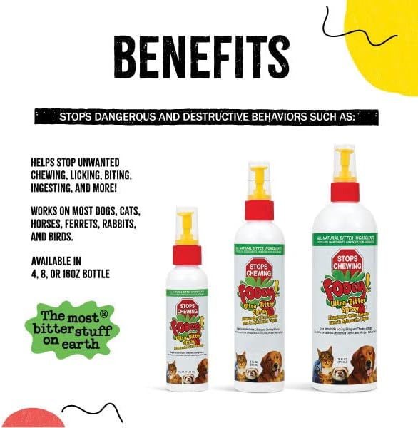 Ultra-Bitter Training Aid Spray – Chewing, Biting, Licking Deterrent for Dogs, Cats, Horses, Rabbits, Ferrets, Birds - Safe for Pet’s Skin – Can Also Protect Garden from Deer and Pests (4 fl oz.)