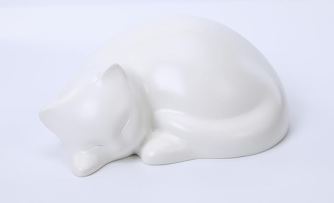 Pet Cat Urns for Ashes, Sleeping Resin Cremation Animal Urn and Sealed Bag, Decorative Funerary Memorial, Fur Keepsake, Ashes Necklace, Keychain, Inkless Paw Print Kit, Picture Frames, Sympathy Cards