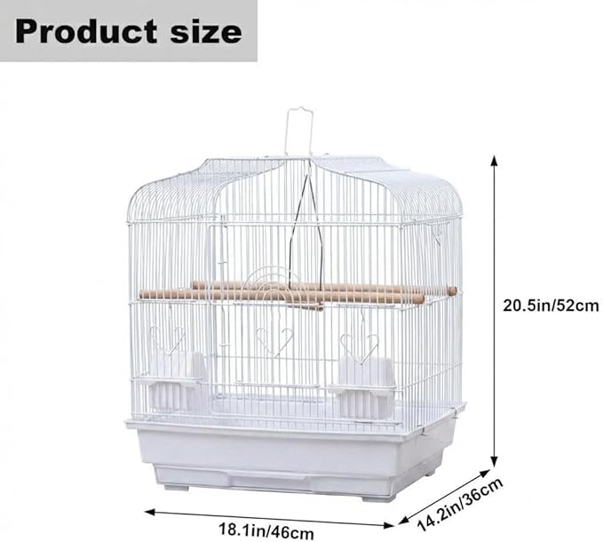 Portable White Bird Cage for Small & Medium Birds, Travel and Home Use, Parrot Cage with Wooden Perch, Swing, Food Bowls & Removable Tray, Ideal for Budgies, Cockatiels, Canaries