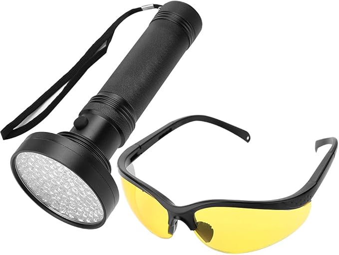 2Pcs Flashlight Black Light with Sunglasses 100 LEDs Handheld Blacklight Flashlight Pet Urine Detector for Dog Cat Urine Dry Bed