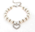 Dog Pearls Collars Crystal Heart Dog Cat Collar, Pet Bling Love Charm Pendant Necklace for Cats Small Dogs Birthday Party Accessories(S,White)