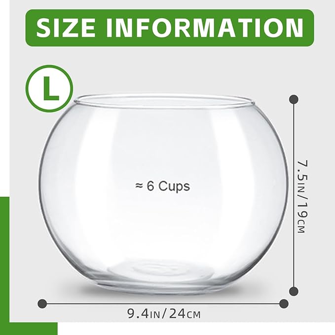 MANON ROSA Turtle Bowls Round Ecological Tank Container Clear Aquarium Habitat Small Desktop Home for Hydroponic Plants Fish Starter Choice (L(9.8" D))