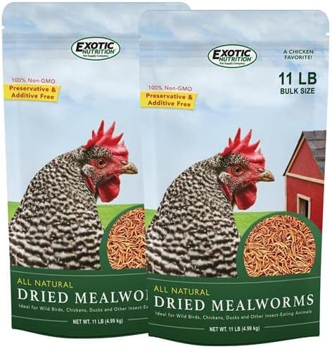 Dried Mealworms - 100% Natural, Non-GMO, High Protein, Bulk Insect Treat for Chicken, Laying Hen, Chick, Wild Bird, Bluebird, Duck, Goose, Turkey, Chickadee, Titmice, Wren, Reptile, Fish (22 lb.)