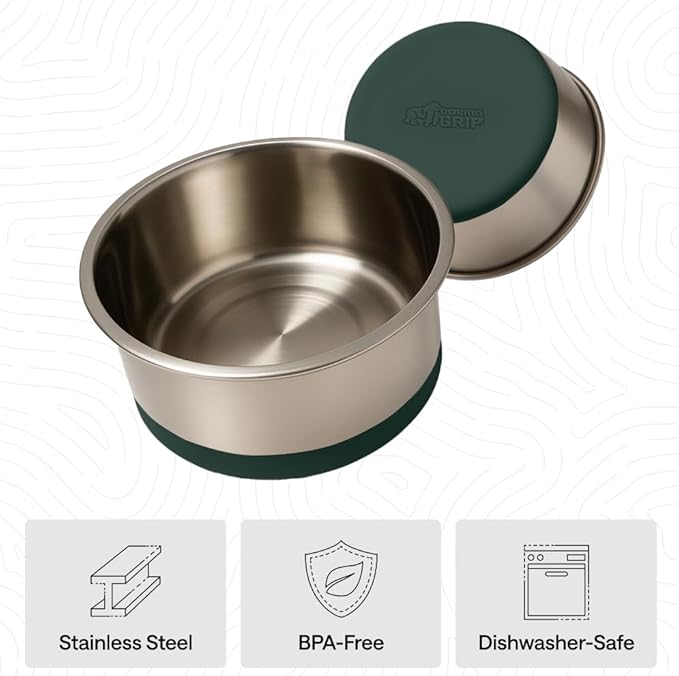 GORILLA GRIP Dog Bowls, Holds 2 Cups Each (16 fl oz), Heavy Duty Stainless Steel Food and Water Bowl for Feeding Dogs and Cats, Dishwasher Safe, Rust Resistant, BPA Free Rubber Base, Set of 2 Green