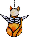 BOXCASA Angel Cat Memorial Gifts for Women,Stained Glass Window Hanging Decorations,Angel Wings Orange Cat Suncatcher Decor,Pet Memorial Sympathy Gifts Decoration