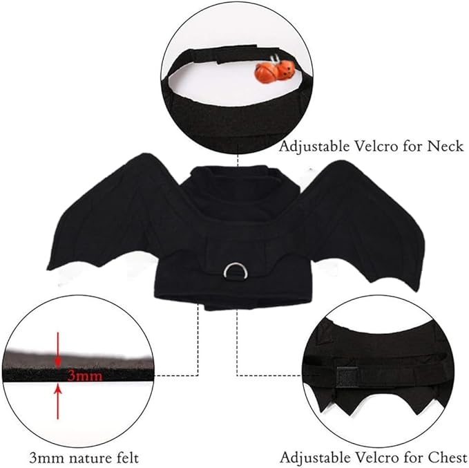 Deluxe Enhanced Cat Halloween Costume Bat Wings with Pumpkin Bells - Premium Upgraded Pet Apparel for Cats & Small Dogs, Adjustable Secure Fit for Halloween Party, Christmas, Birthday Dress Up