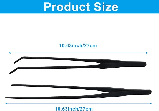 Zorfeter 2 PCS Extra Long Reptile Feeding Tongs, Stainless Steel Tweezers Rubber Tip, Long Terrarium Supplies for Bearded Dragon/Aquarium/Snake Tank(10.63 Inch)