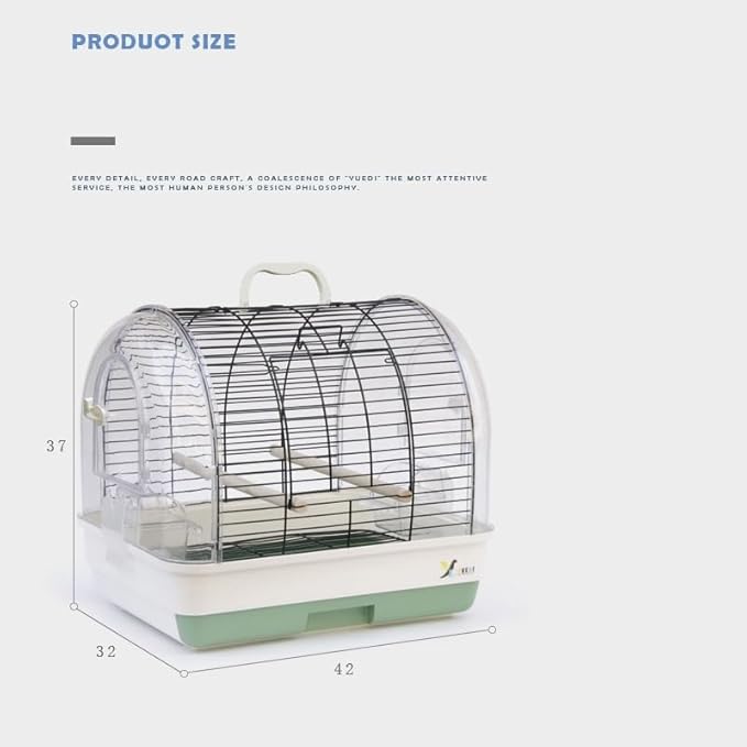 Portable Bird Cage Carrier for Small to Medium Birds – Sturdy Metal & Plastic Construction, Easy-Carry Handle, Removable Tray, 2 Food Bowls, 2 Wooden Perches – Ideal for Parakeets,