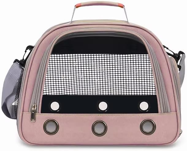 Portable Foldable Transparent Pet Travel Backpack – Oxford Fabric Design with Ventilated Windows, Lightweight and Comfortable Carrier for Birds, Small Reptiles, and Exotic Pets (Light Pink)