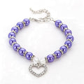 Dog Pearls Collars Crystal Heart Dog Cat Collar, Pet Bling Love Charm Pendant Necklace for Cats Small Dogs Birthday Party Accessories(S,Purple)