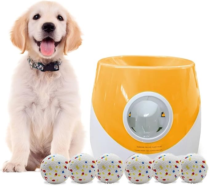 Interactive Dog Toys - Automatic Tennis Ball Launcher for Medium to Large Dogs, Outdoor Exercise & Training, Perfect Home Dog Toy 3 Ball (Orange, Large)