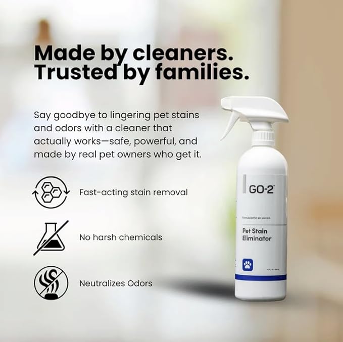 go-2 Pet Stain & Odor Remover for Carpet – Eliminates Dog & Cat Urine Fast, No Sticky Residue, Safe for Pets & Kids (24 oz)