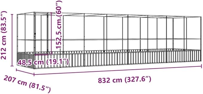vidaXL Aviary with Extension 327.6"x81.5"x83.5" Galvanized Steel - Spacious Bird Cage/Small Animal Enclosure, Silver/Anthracite