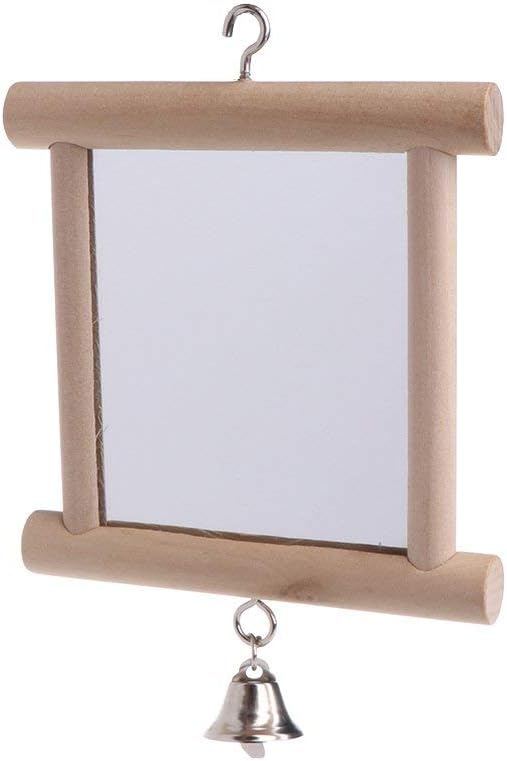 Litewoo Bird Mirror Wooden Hanging Swing Interactive Play Toys for Small Parrot Budgies Macaw African Grey Parakeet Cockatiel Conure Lovebird Cage Accessories (Bird Mirror with Bell-ONE)