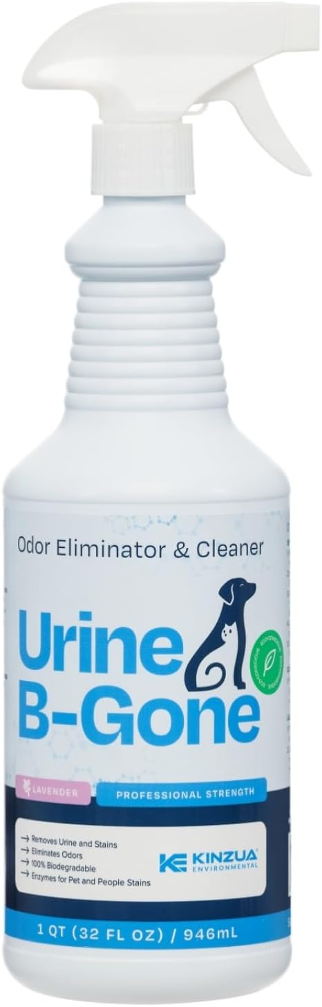 Urine B-Gone, Professional Enzyme Odor Eliminator & Pet Stain Remover, Human, Cat & Dog Urine Cleaner, Effective on Laundry, Carpets & More, Lavender Scent, 32oz