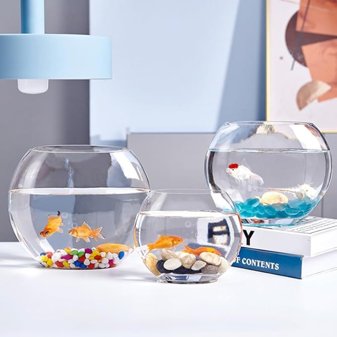 Multi-Function Glass Fish Tank 9.84 Inch Transparent Aquarium Bowl for Home Desktop Office Decor with Fish Accessories