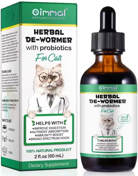Natural Broad Spectrum Treatment, Herbal Cleanse, Digestive Support for All Cat Breeds, Gut Health, Supplement Drops Enhanced with Probiotics Specifically Formulated for Cats & Kittens