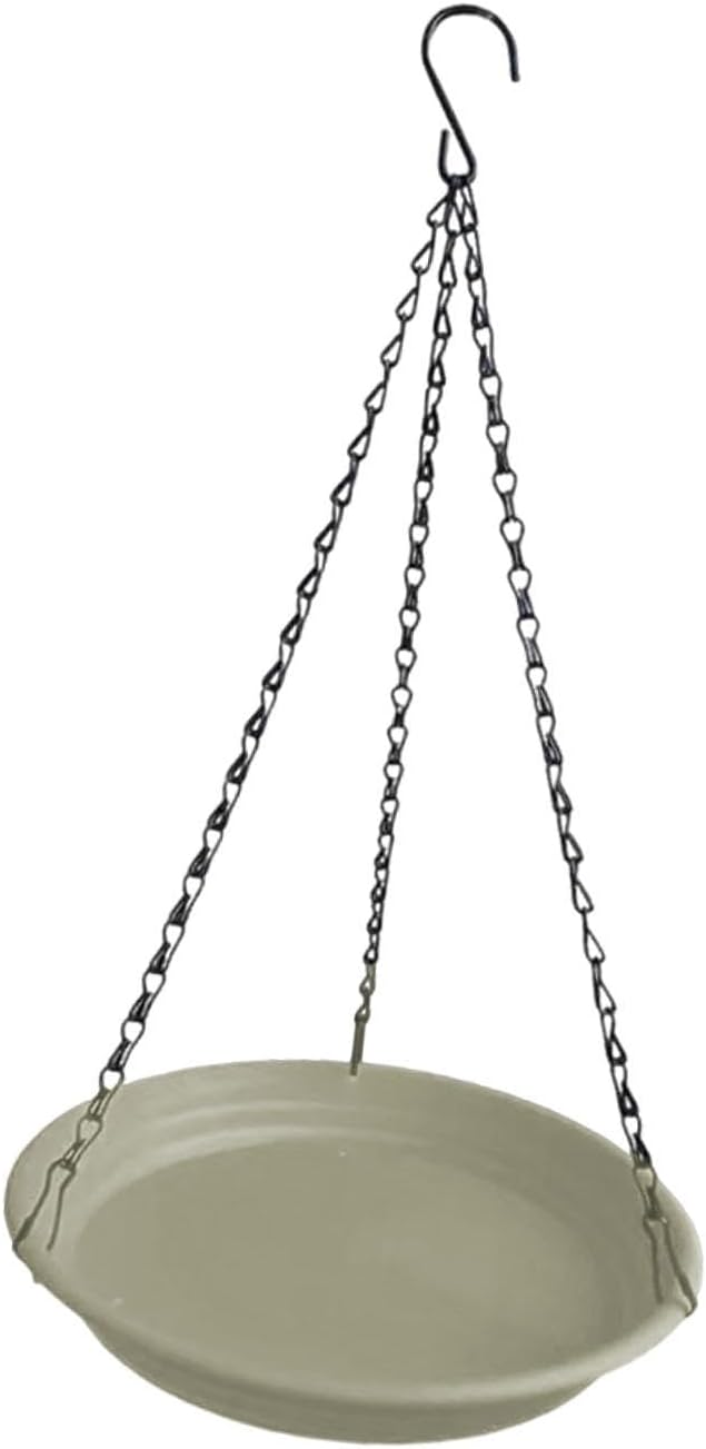 Hanging Bird Feeder and Waterer Tray Water Feeding Bowl Garden Decor with Chains Sturdy Birds Water Station for Backyard Yard, Beige