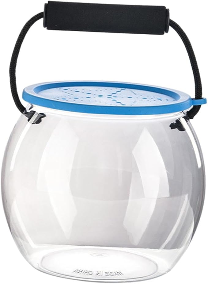 Portable Fish Bowl Handheld Aquarium Container with Handle 7.09x7.09x11.81 Inch Clear Plastic Tank for Outdoor Beach Activities