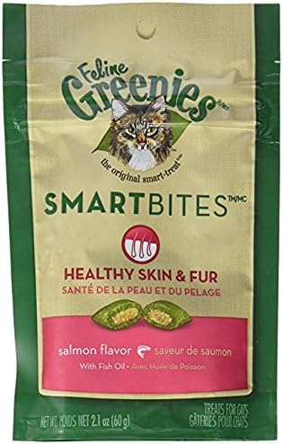 Greenies Feline SMARTBITES Skin & Fur Salmon 2.1oz - Six (6) Packages