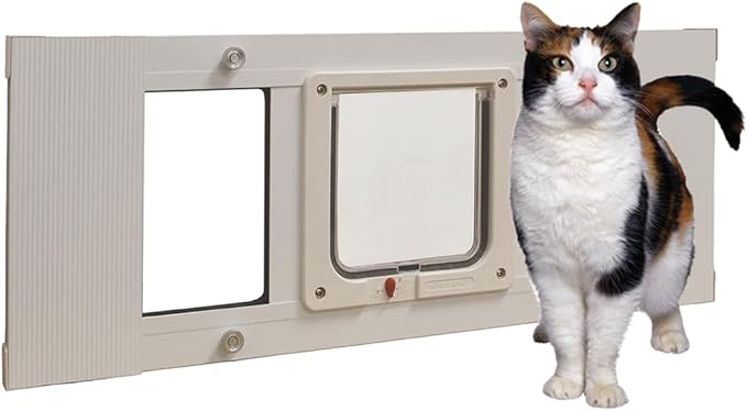 Ideal Pet Products Aluminum Sash Window Pet Door, Adjustable to Fit Window Widths from 33" to 38", Cat Flap 6-1/4” x 6-1/4” Flap Size