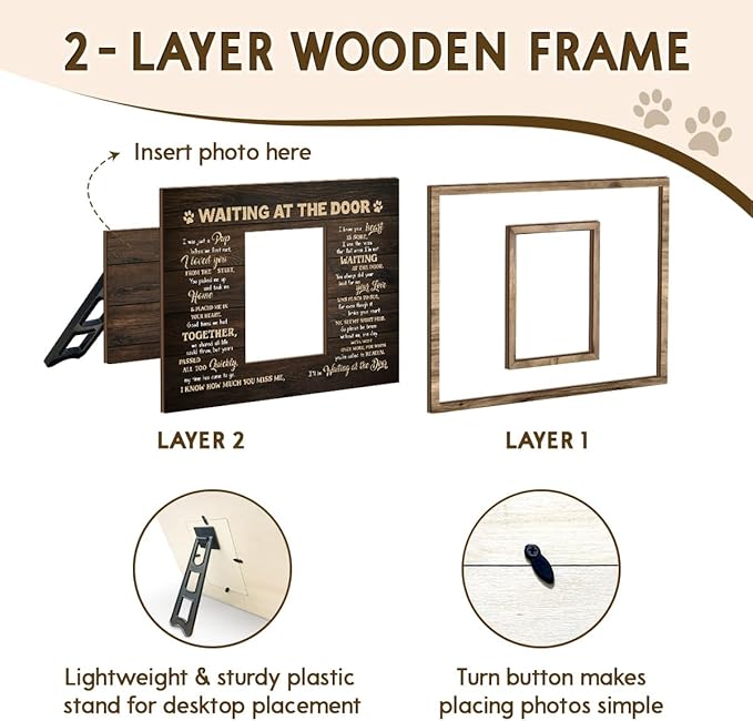 Dog Memorial Frame - Waiting at The Door Wooden Picture Frame for Pet Loss, 8''x10'' - Pup Remembrance Keepsake, Bereavement Decor Home, Sympathy Gift for Pets Owner, Dogs Mom