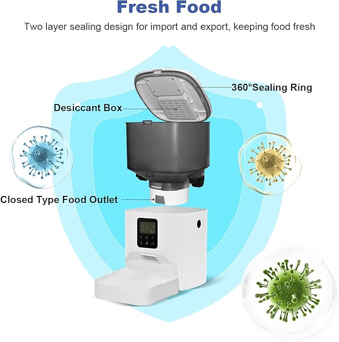 Automatic Cat Feeder, 4L Cat Food Dispenser with 10s Voice Recorder, Pet Feeder up to 8 Meals per Day, Timed Dog Feeder with Dry Food Sealed Ring