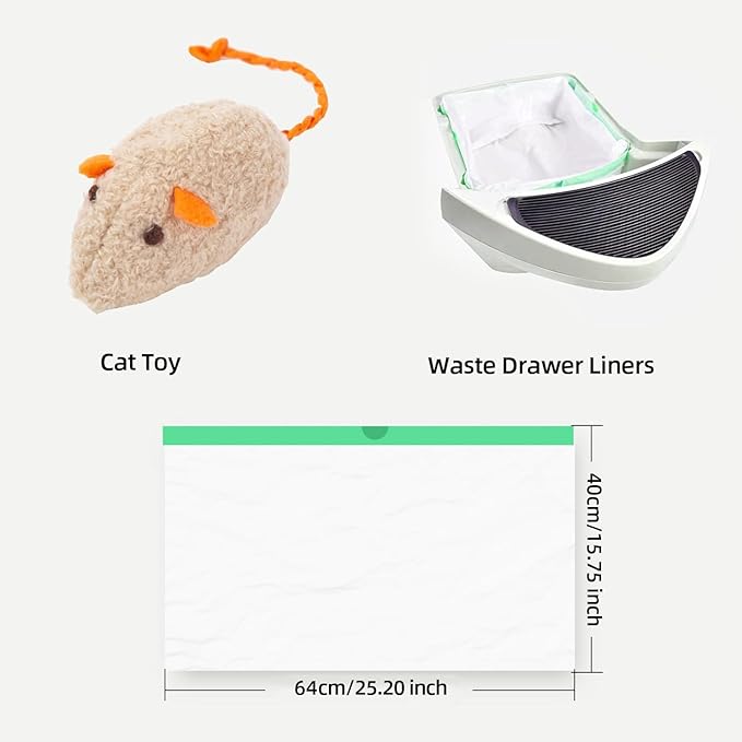 105 Count Waste Drawer Liners Bags Compatible with Litter Box Robot 4/5/3, Thick Self-cleaning Cat Litter Box Liners refill with Drawstring Heavy Duty 10-12 Gallons of Capacity